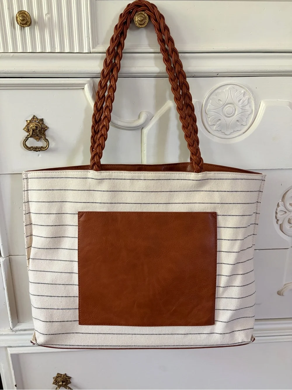 Miztique Canvas and Faux Leather Tote Bag